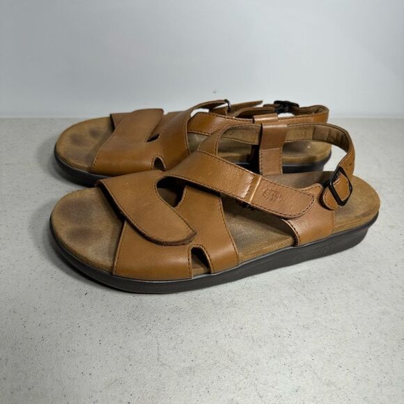 SAS Huggy Brown Leather Adjustable Strap Slingback Buckle Sandals 9,5N - Picture 4 of 8